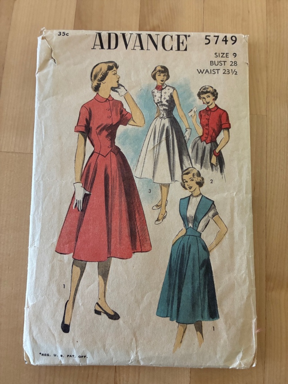 VTG 50s Advance 5749 sewing pattern sz 9 weskit, overblouse, suspender skirt.